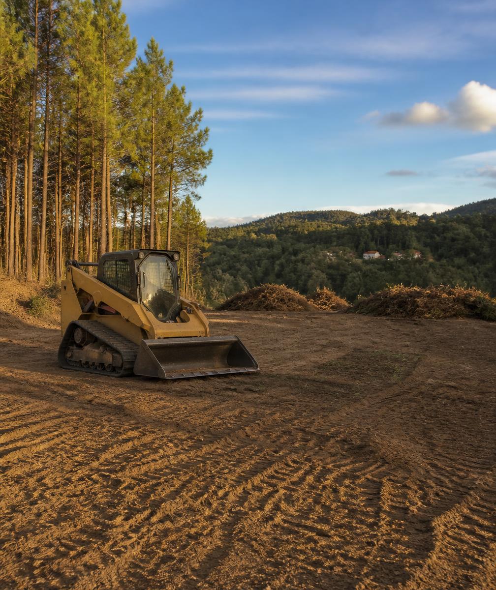 Máquina a limpar e regularizar um terreno